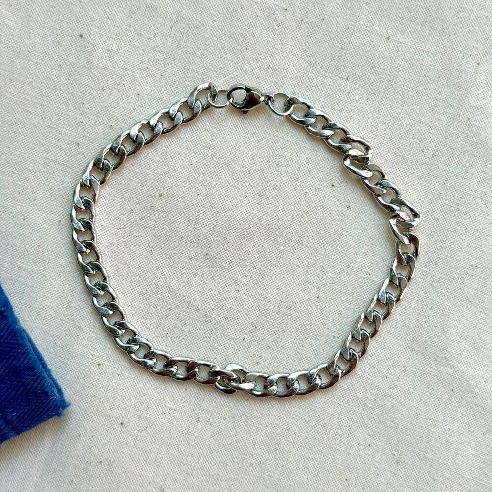 y2k silver cuban link stainless steel chain bracelet